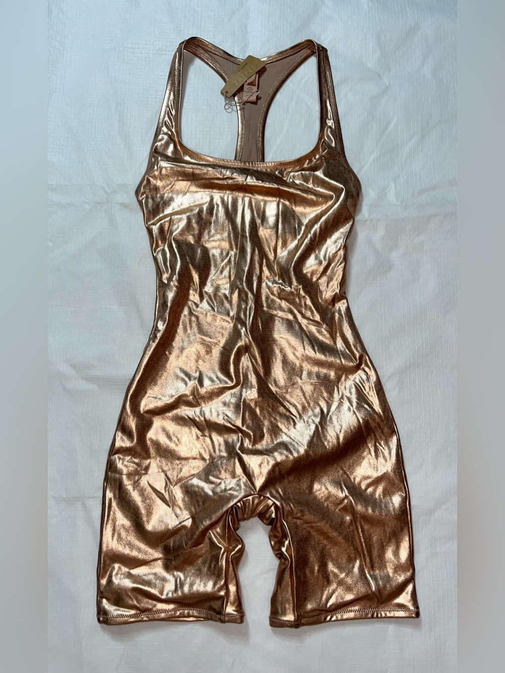 SKIMS Metallic Swim Cycle Suit - Champagne / Size XS / NWT Rose Gold